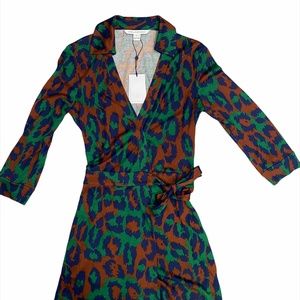 Savanna Leopard-Print Wrap Dress, Medium Green